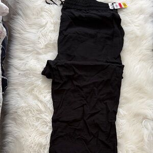 Wide Leg Drawstring Pants - Black